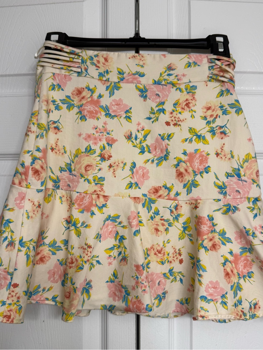 Zara Cream Skirt with Pink Floral Print